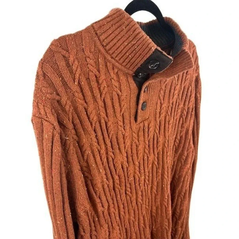 Tasso Elba Sweater Men's Size XXL Orange 100% Cotton Cable‎ Knit Button Neck